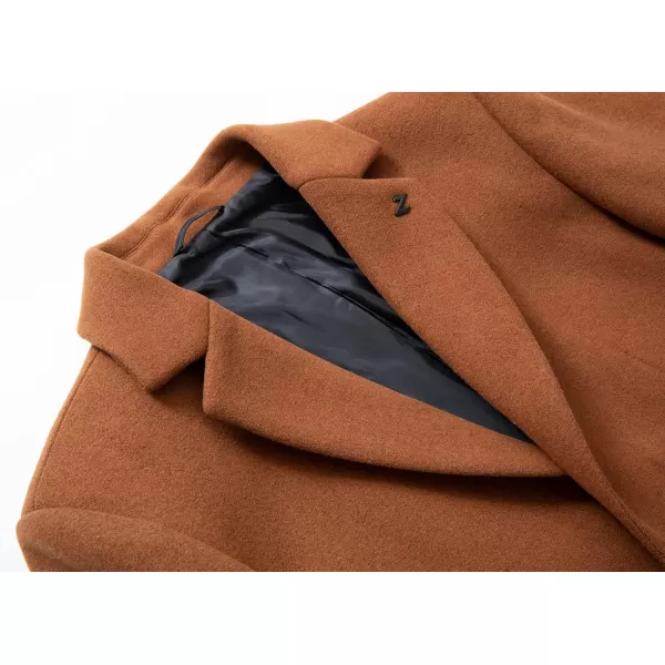chouyatou Mens Classic Notched Collar 2 Button Slim Fit Heavyweight Padded Wool Blend Windbreaker Long Trench CoatBrown
