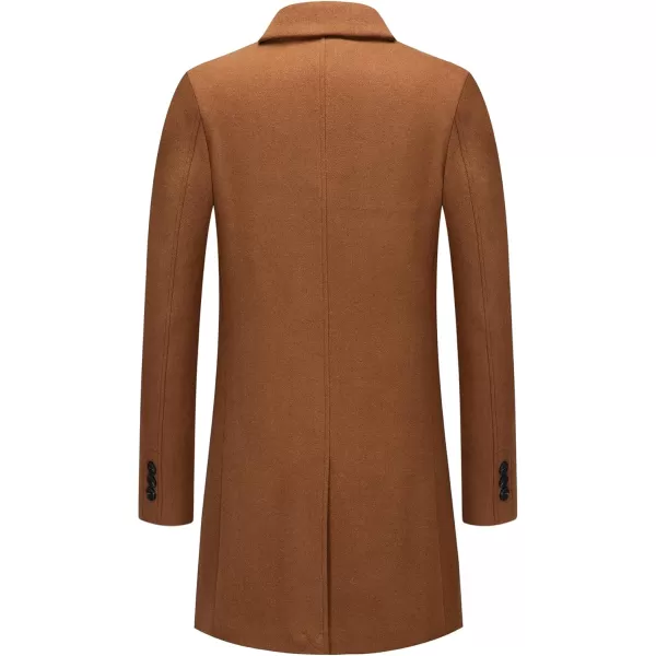chouyatou Mens Classic Notched Collar 2 Button Slim Fit Heavyweight Padded Wool Blend Windbreaker Long Trench CoatBrown