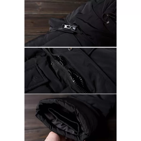 chouyatou Mens Classic Windproof Removable Hooded Long Winter Puffer Down CoatBlack Cotton