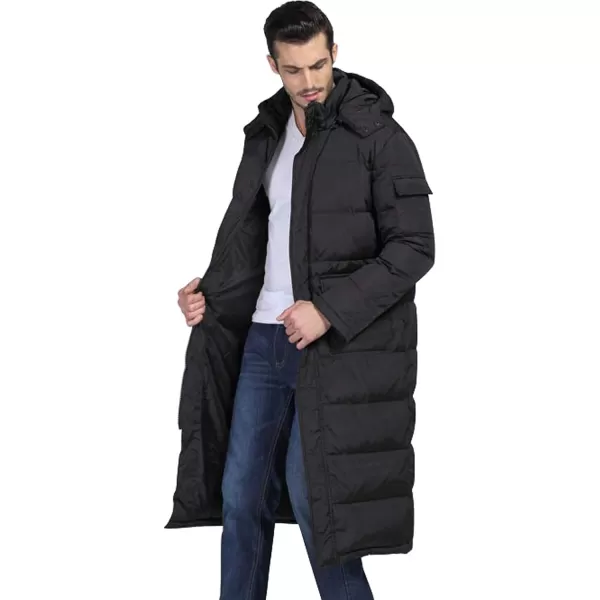 chouyatou Mens Classic Windproof Removable Hooded Long Winter Puffer Down CoatBlack Cotton