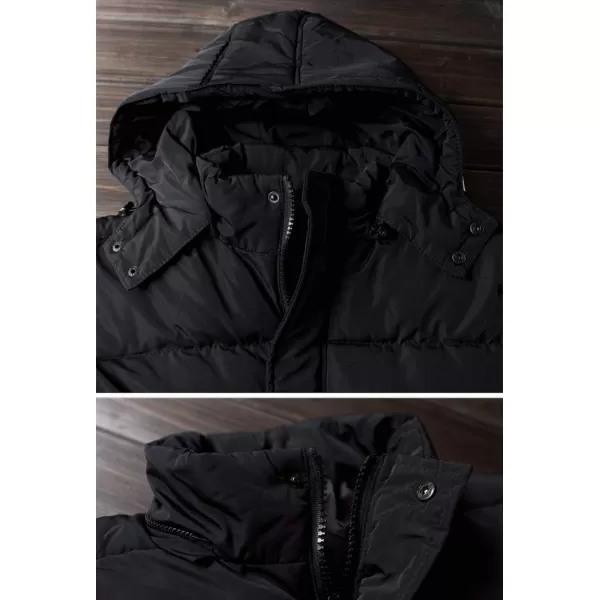 chouyatou Mens Classic Windproof Removable Hooded Long Winter Puffer Down CoatBlack Cotton