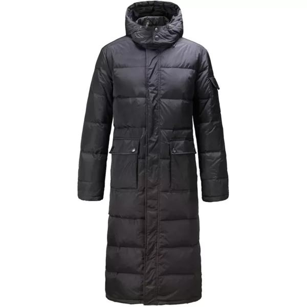 chouyatou Mens Classic Windproof Removable Hooded Long Winter Puffer Down CoatBlack Cotton