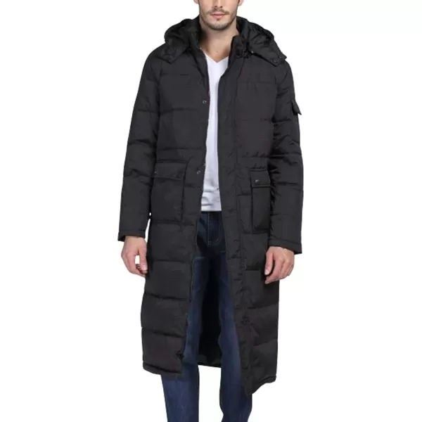 chouyatou Mens Classic Windproof Removable Hooded Long Winter Puffer Down CoatBlack Down