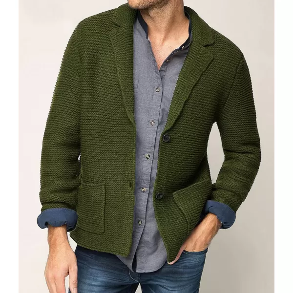 chouyatou Mens Fall Notch Lapel Cardigan Sweater Business Casual Button Down Knitted Blazer TopArmy Green