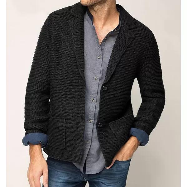chouyatou Mens Fall Notch Lapel Cardigan Sweater Business Casual Button Down Knitted Blazer TopBlack