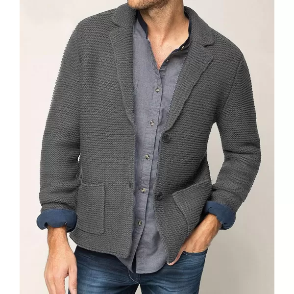 chouyatou Mens Fall Notch Lapel Cardigan Sweater Business Casual Button Down Knitted Blazer TopGrey