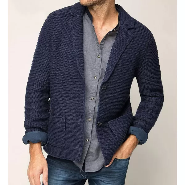 chouyatou Mens Fall Notch Lapel Cardigan Sweater Business Casual Button Down Knitted Blazer TopNavy Blue