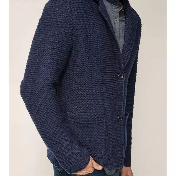 chouyatou Mens Fall Notch Lapel Cardigan Sweater Business Casual Button Down Knitted Blazer TopNavy Blue