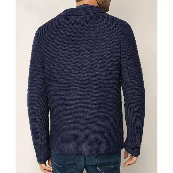 chouyatou Mens Fall Notch Lapel Cardigan Sweater Business Casual Button Down Knitted Blazer TopNavy Blue