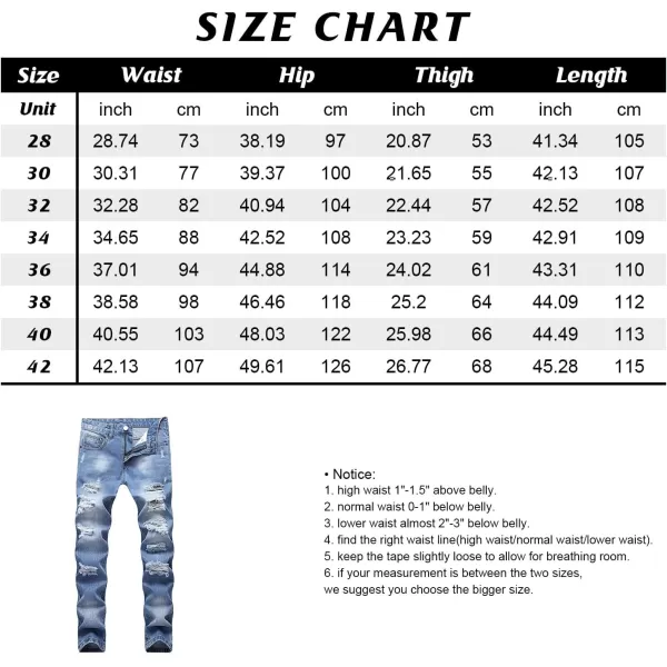 chouyatou Mens Retro Washed Casual Frayed Ripped Holes Straight Leg Denim Pants 42 Light Blue