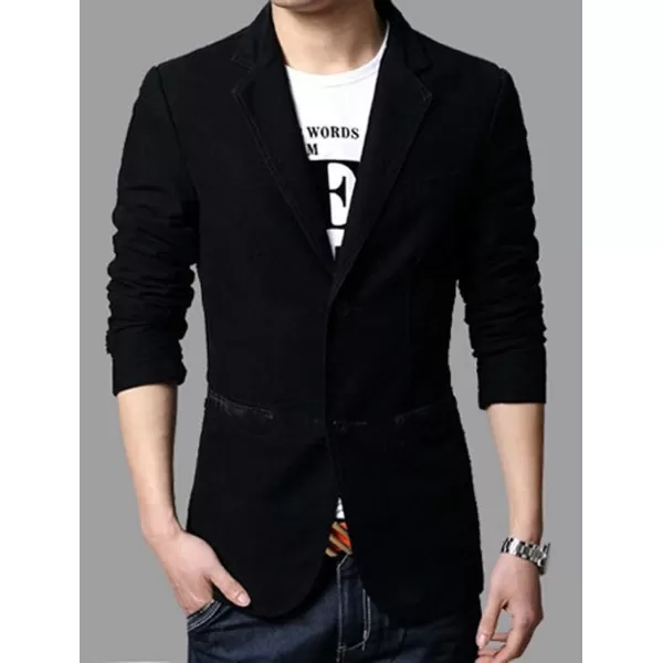 chouyatou Mens Slim 2Button Single Breasted Cotton Lightweight Blazer Jacket Sport CoatBlack