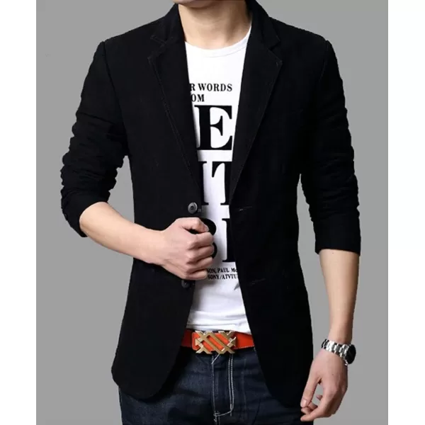 chouyatou Mens Slim 2Button Single Breasted Cotton Lightweight Blazer Jacket Sport CoatBlack