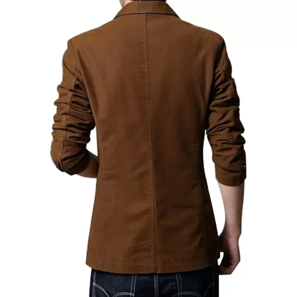 chouyatou Mens Slim 2Button Single Breasted Cotton Lightweight Blazer Jacket Sport CoatBrown