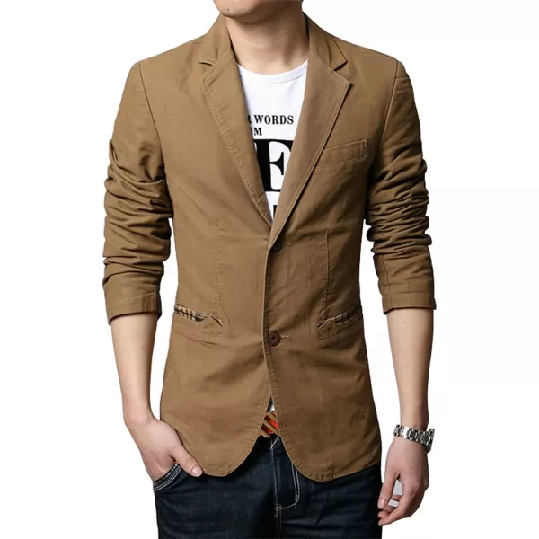 chouyatou Mens Slim 2Button Single Breasted Cotton Lightweight Blazer Jacket Sport CoatKhaki