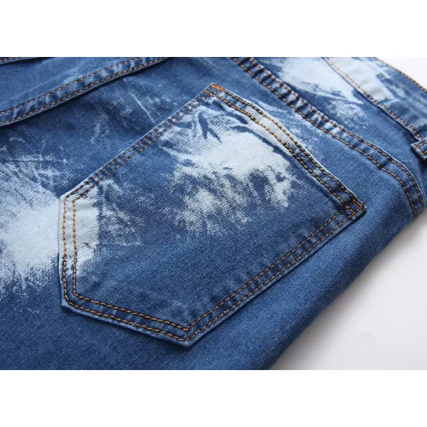 chouyatou Mens Summer Cool Stylish Wrinkle Performance Moto Ripped Denim ShortsBlue