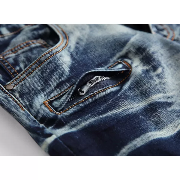 chouyatou Mens Summer Cool Stylish Wrinkle Performance Moto Ripped Denim ShortsDark Blue