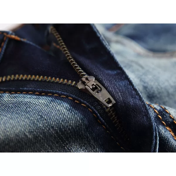 chouyatou Mens Summer Cool Stylish Wrinkle Performance Moto Ripped Denim ShortsDark Blue