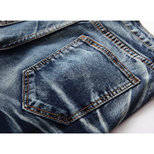 chouyatou Mens Summer Cool Stylish Wrinkle Performance Moto Ripped Denim ShortsDark Blue