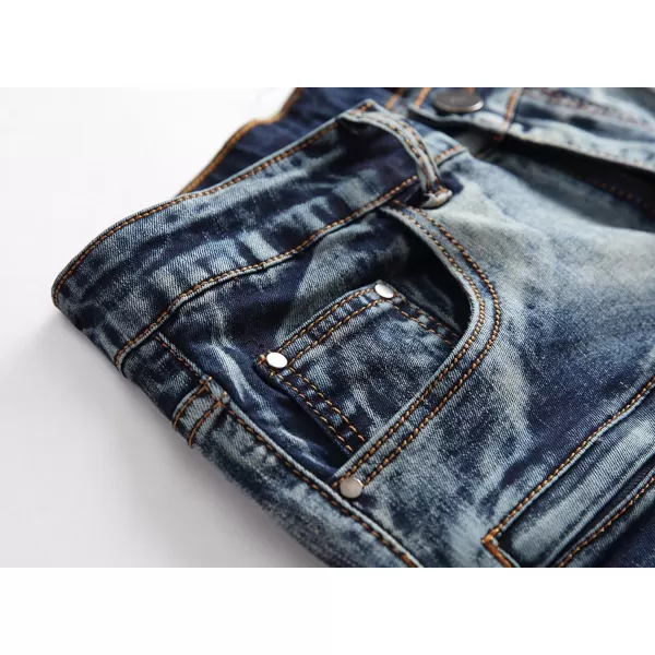 chouyatou Mens Summer Cool Stylish Wrinkle Performance Moto Ripped Denim ShortsDark Blue