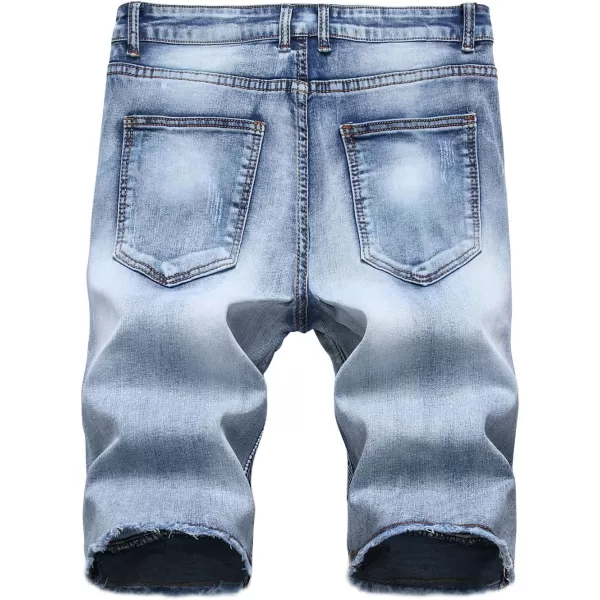 chouyatou Mens Summer Cool Stylish Wrinkle Performance Moto Ripped Denim ShortsLblue