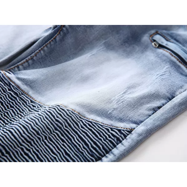 chouyatou Mens Summer Cool Stylish Wrinkle Performance Moto Ripped Denim ShortsLblue
