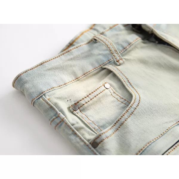chouyatou Mens Summer Cool Stylish Wrinkle Performance Moto Ripped Denim ShortsVintageblue