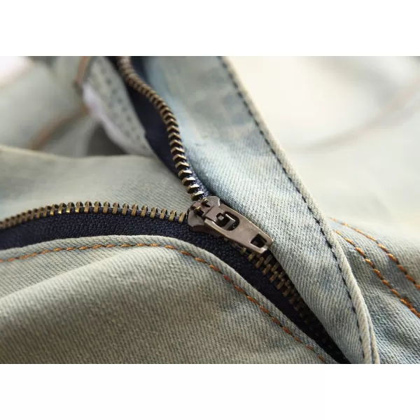 chouyatou Mens Summer Cool Stylish Wrinkle Performance Moto Ripped Denim ShortsVintageblue