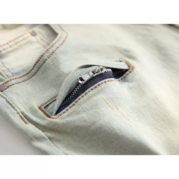 chouyatou Mens Summer Cool Stylish Wrinkle Performance Moto Ripped Denim ShortsVintageblue