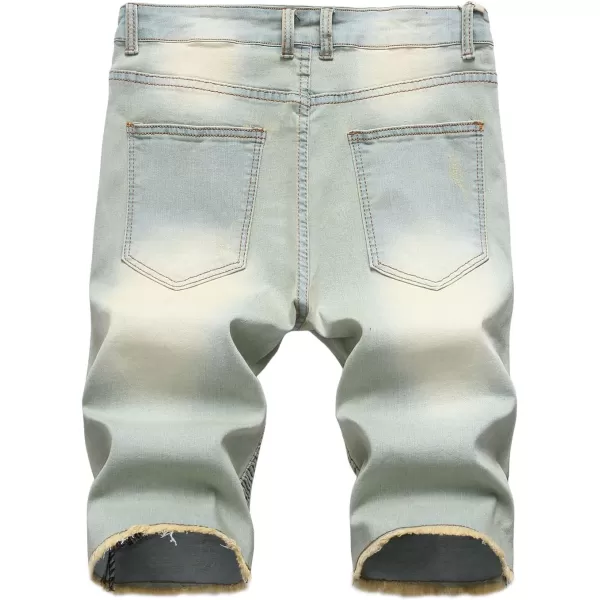 chouyatou Mens Summer Cool Stylish Wrinkle Performance Moto Ripped Denim ShortsVintageblue
