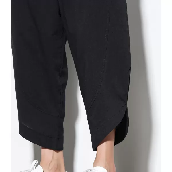 chouyatou Mens Summer Elastic Waist Loose Lightweight Baggy Ethnic Linen Beach Cropped Harem PantsBlack