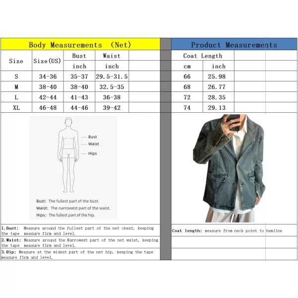 chouyatou Mens Vintage 2 Button Denim Blazer Notched Lapel Distressed Jean Suit Jacket Sport CoatBlue
