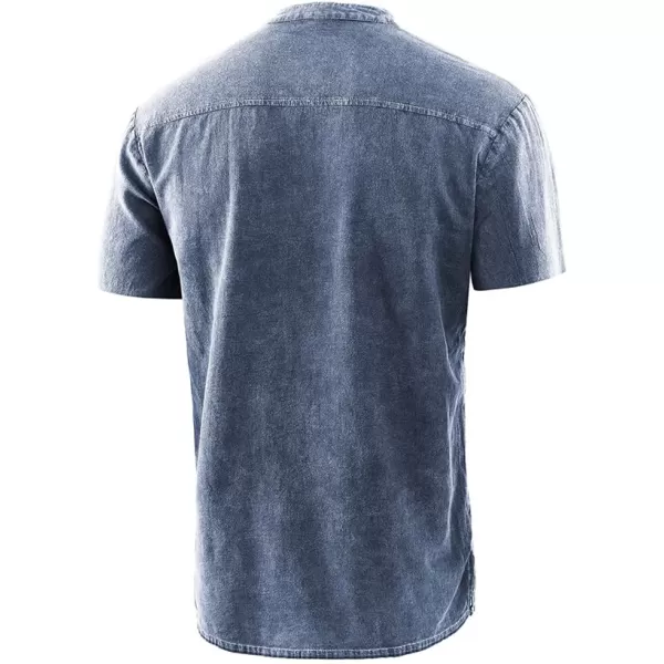 chouyatou Mens Vintage Tie Dye LaceUp Notch Neck Hippie Pullover Henley ShirtShort Blue