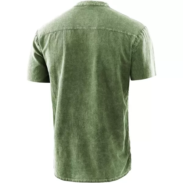 chouyatou Mens Vintage Tie Dye LaceUp Notch Neck Hippie Pullover Henley ShirtShort Green