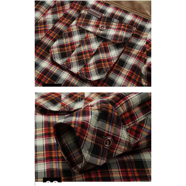 chouyatou Mens Warm Long Sleeve Fleece Lined Spliced Plaid Button Down ShirtRed