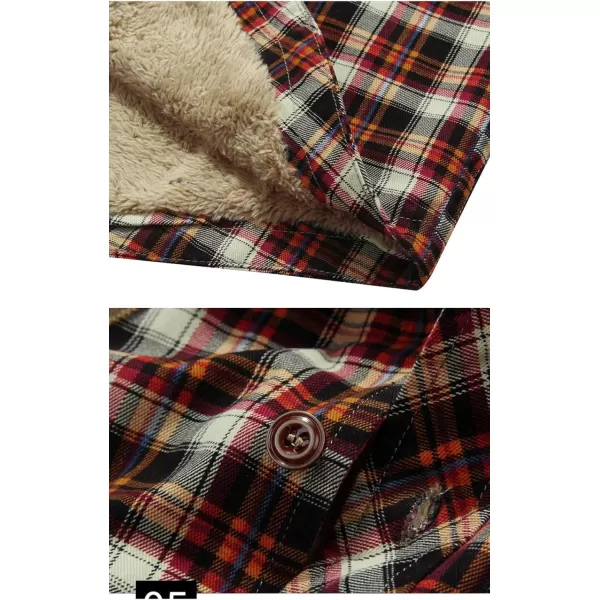 chouyatou Mens Warm Long Sleeve Fleece Lined Spliced Plaid Button Down ShirtRed