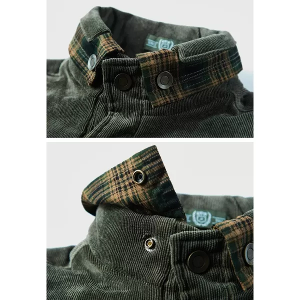 chouyatou Mens Warm Long Sleeve Fleece Lined Spliced Plaid Button Down ShirtSgreen