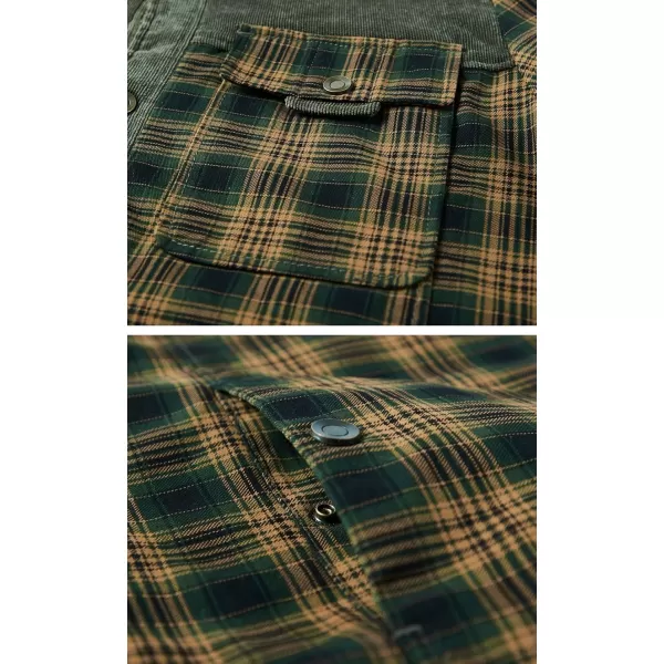 chouyatou Mens Warm Long Sleeve Fleece Lined Spliced Plaid Button Down ShirtSgreen