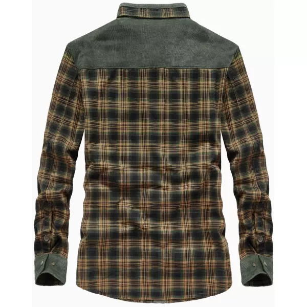 chouyatou Mens Warm Long Sleeve Fleece Lined Spliced Plaid Button Down ShirtSgreen