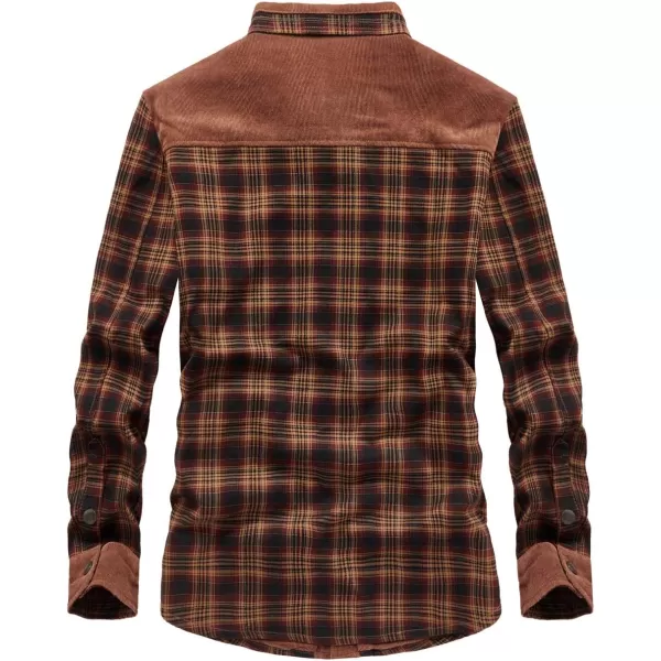 chouyatou Mens Warm Long Sleeve Fleece Lined Spliced Plaid Button Down ShirtSred