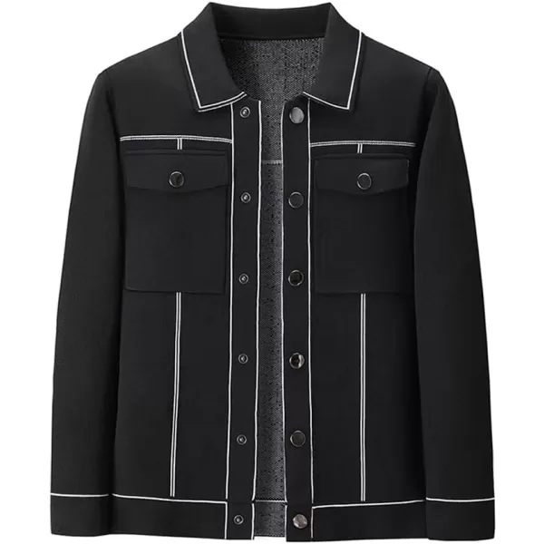 chouyatou Mens Western Knit Sweater Shacket Coat Spread Collar Long Sleeve Button Down Trucker JacketBlack