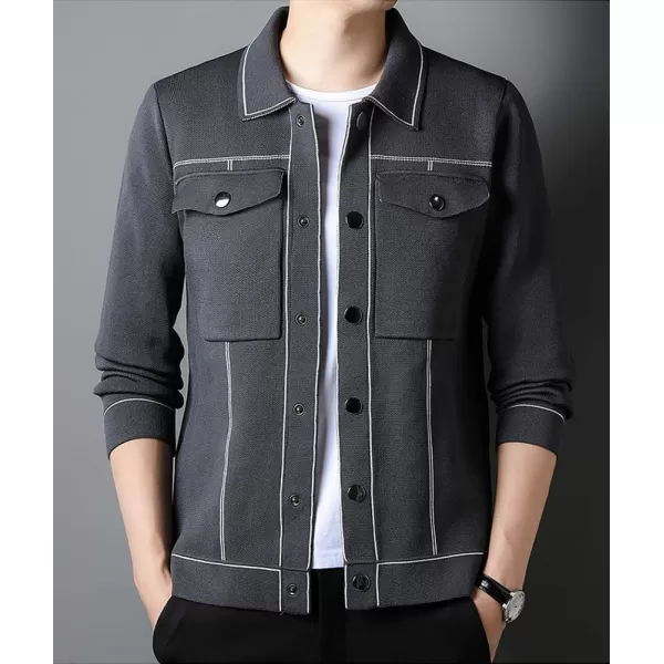 chouyatou Mens Western Knit Sweater Shacket Coat Spread Collar Long Sleeve Button Down Trucker JacketGray