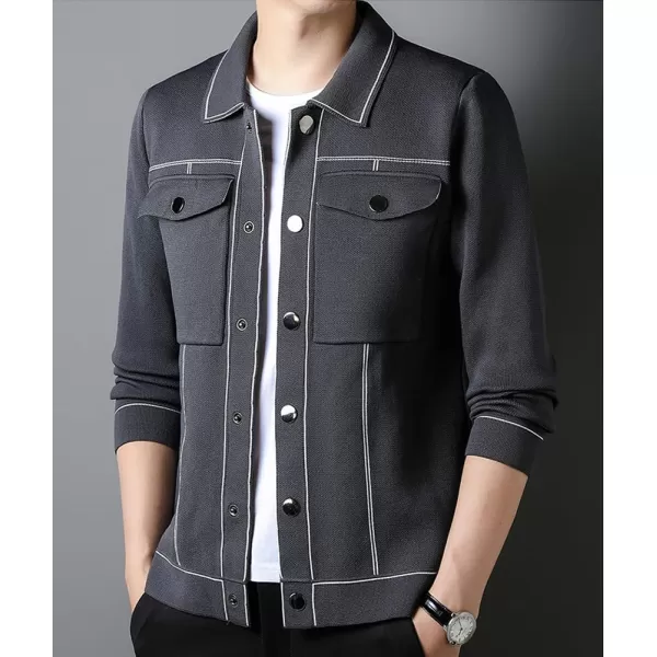 chouyatou Mens Western Knit Sweater Shacket Coat Spread Collar Long Sleeve Button Down Trucker JacketGray