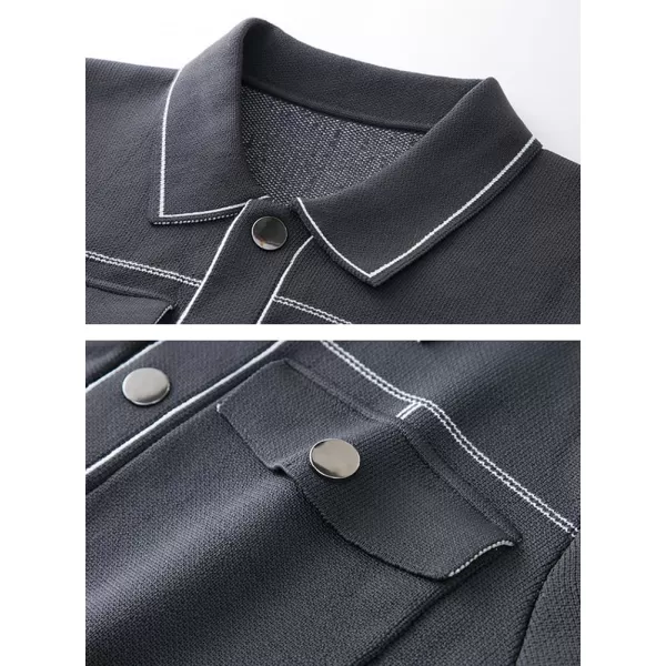 chouyatou Mens Western Knit Sweater Shacket Coat Spread Collar Long Sleeve Button Down Trucker JacketGray