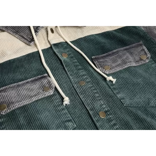 chouyatou Womens Casual Corduroy Open Front Hooded Color Block Shirts Shackets JacketBlackish Green