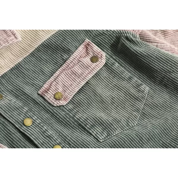 chouyatou Womens Casual Corduroy Open Front Hooded Color Block Shirts Shackets JacketGreen