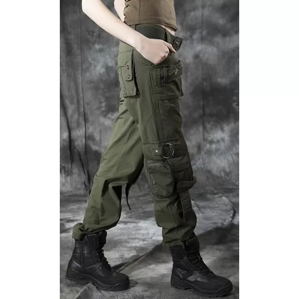 chouyatou Womens Casual Loose Military MultiPocket Wild Ribstop Cargo PantArmy Green