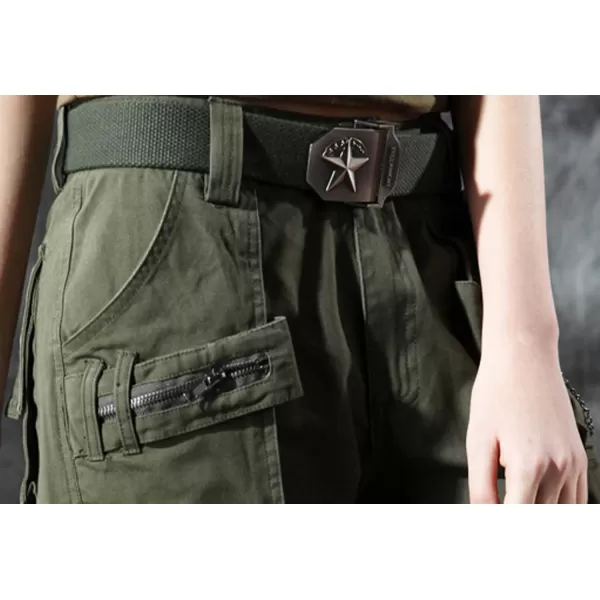 chouyatou Womens Casual Loose Military MultiPocket Wild Ribstop Cargo PantArmy Green