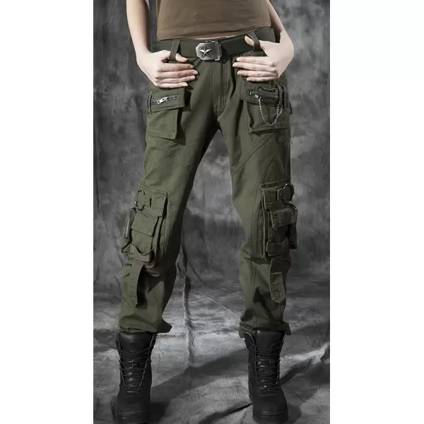 chouyatou Womens Casual Loose Military MultiPocket Wild Ribstop Cargo PantArmy Green