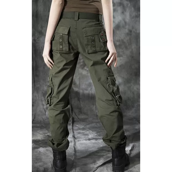 chouyatou Womens Casual Loose Military MultiPocket Wild Ribstop Cargo PantArmy Green