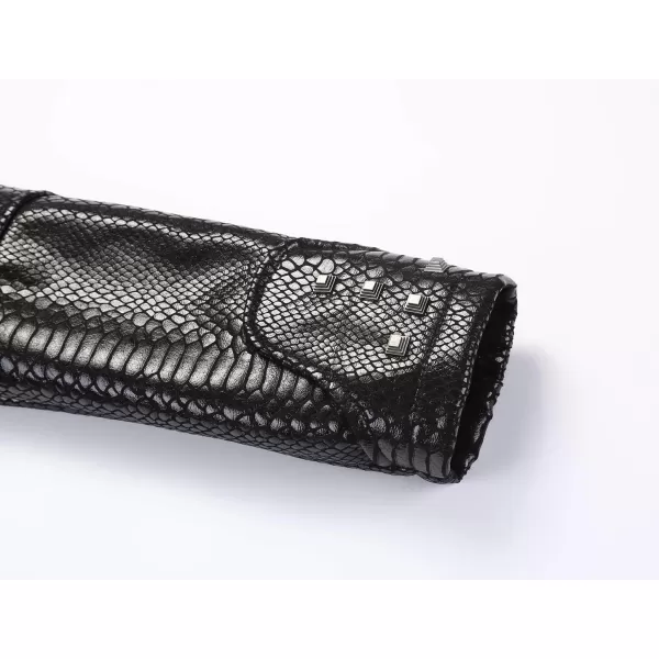 chouyatou Womens Fashion Snake Pattern Print Studded Moto Pu Leather Biker JacketBlack